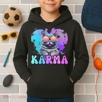 Cute Funny Cat Lover Heart Shape Karma Kids Hoodie thumb 2