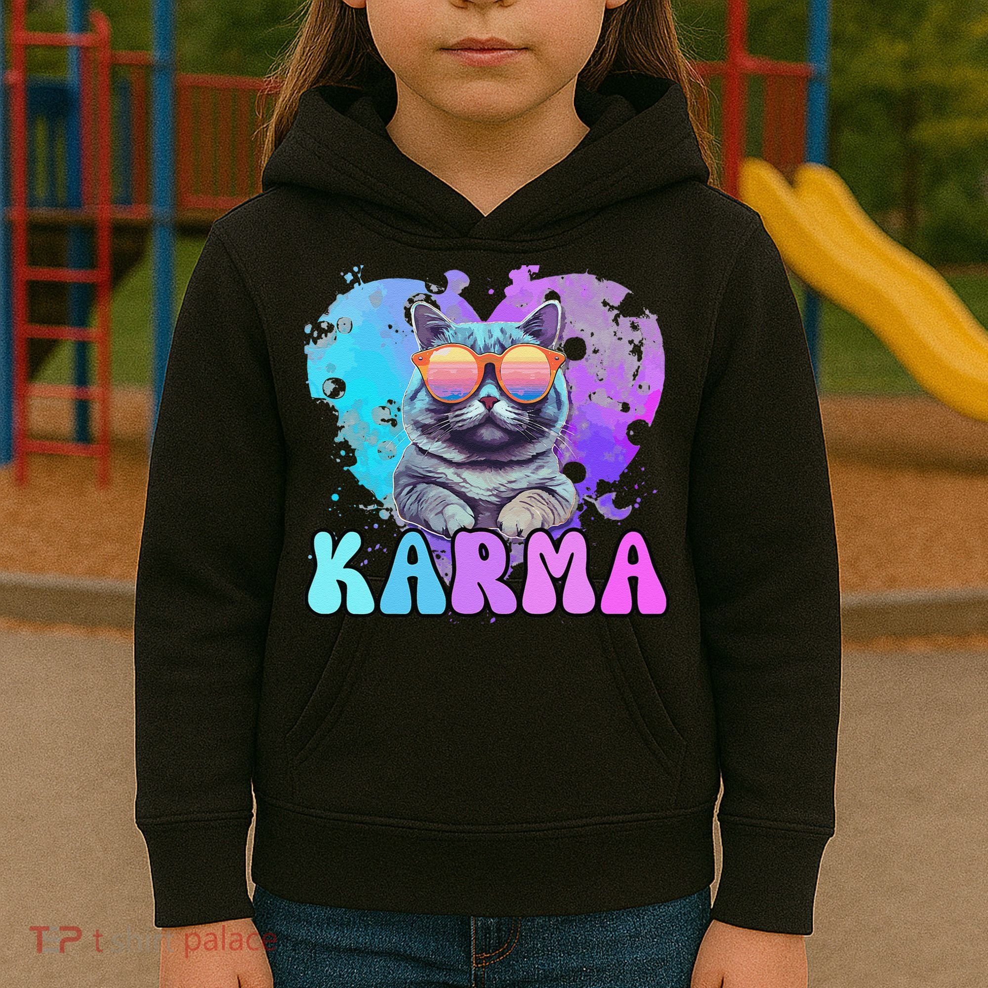 Cute Funny Cat Lover Heart Shape Karma Kids Hoodie
