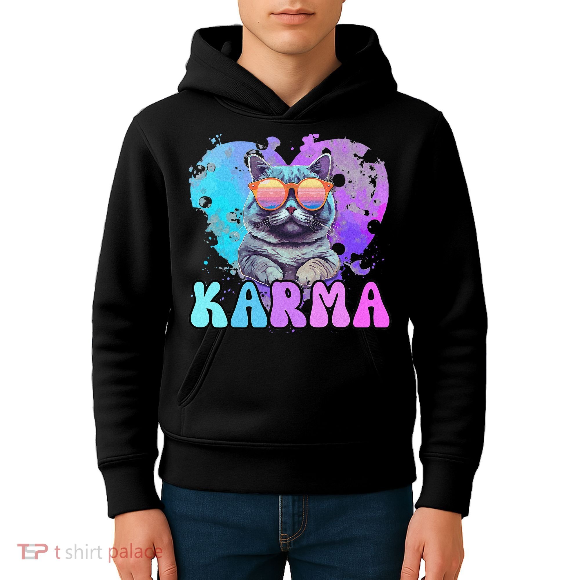 Cute Funny Cat Lover Heart Shape Karma Kids Hoodie