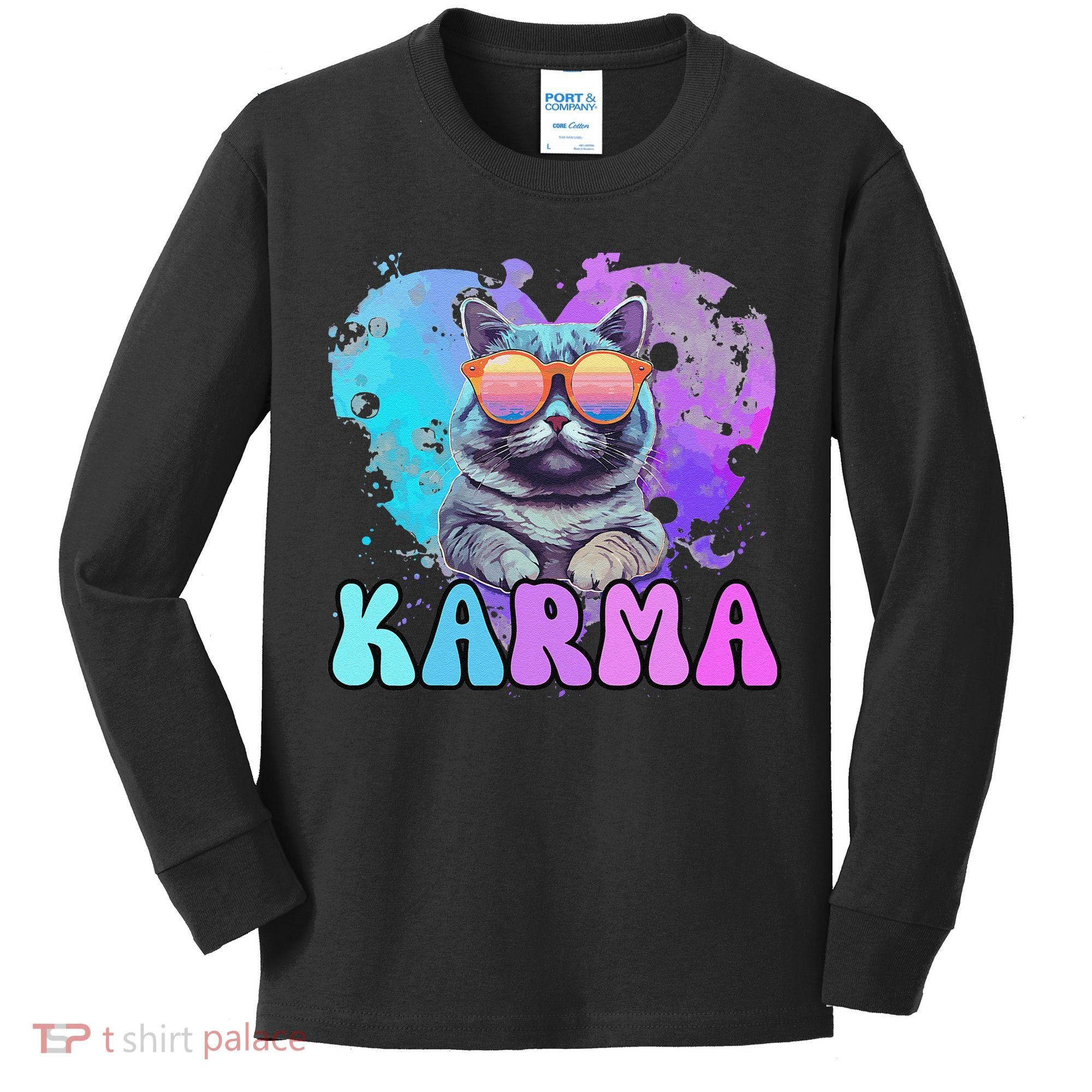 Cute Funny Cat Lover Heart Shape Karma Kids Long Sleeve Shirt