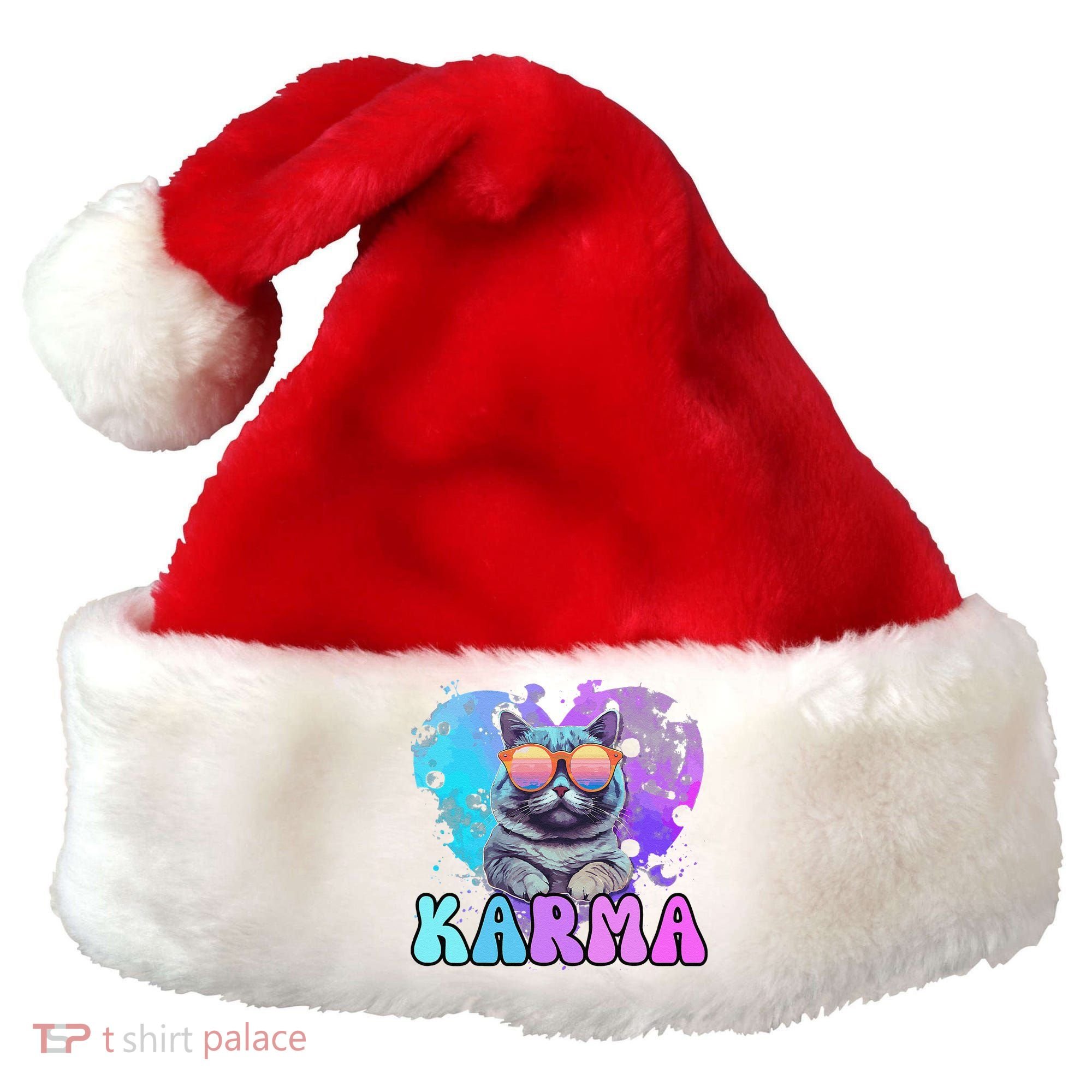 Cute Funny Cat Lover Heart Shape Karma Santa Hat