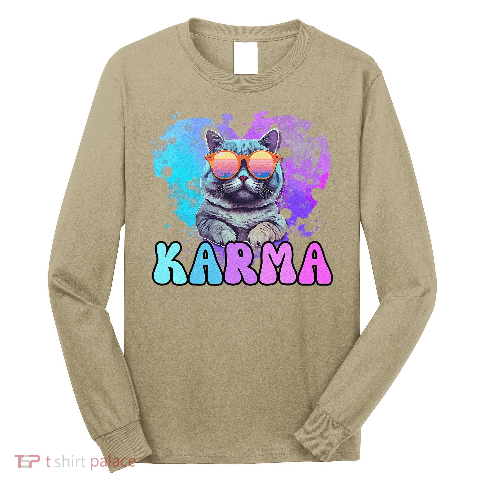Cute Funny Cat Lover Heart Shape Karma Long Sleeve Shirt