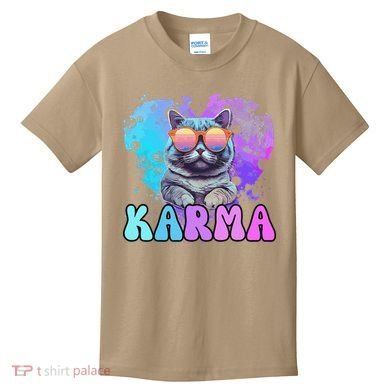 Cute Funny Cat Lover Heart Shape Karma Kids T-Shirt