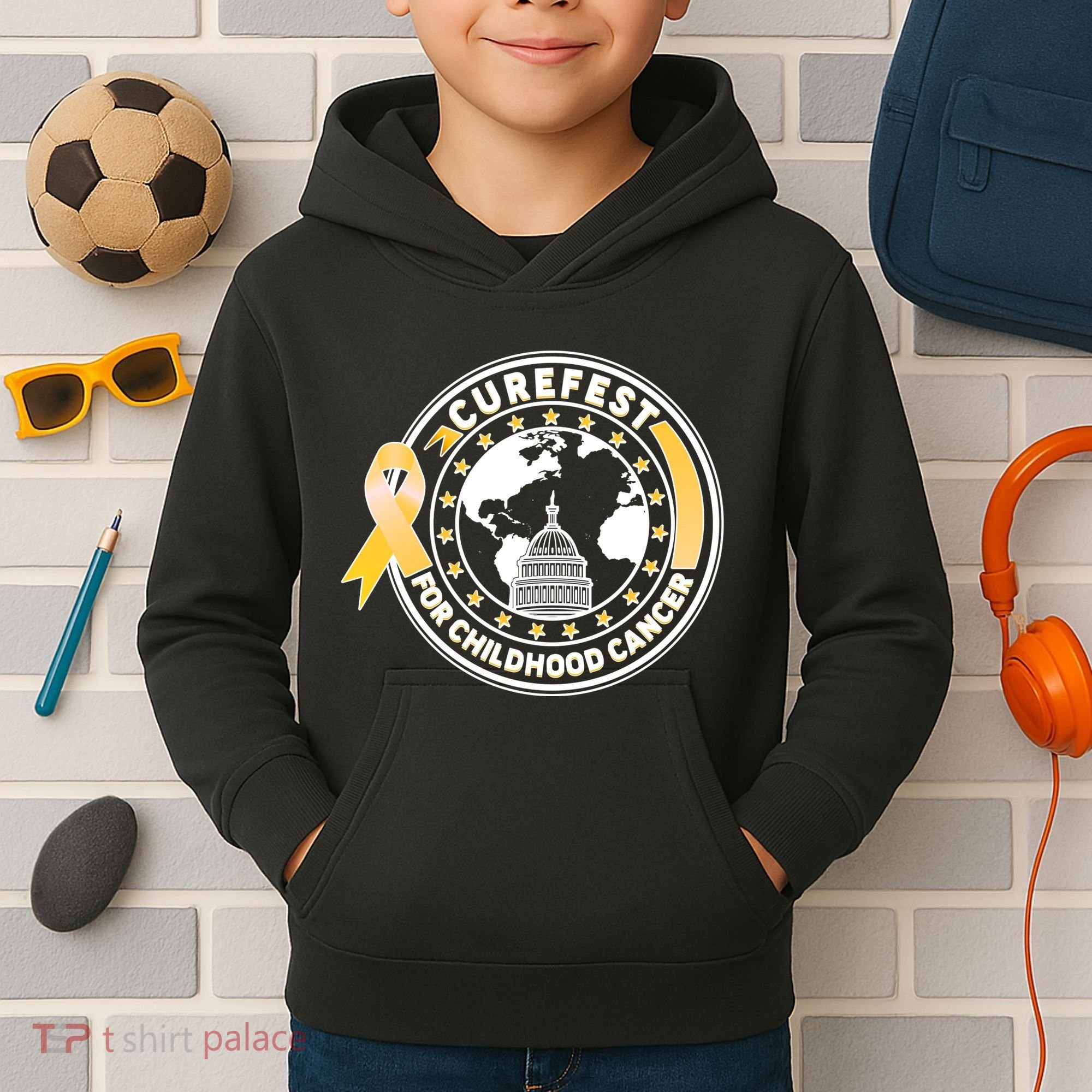 Curefest For Childhood Cancer Awareness Emblem Kids Hoodie
