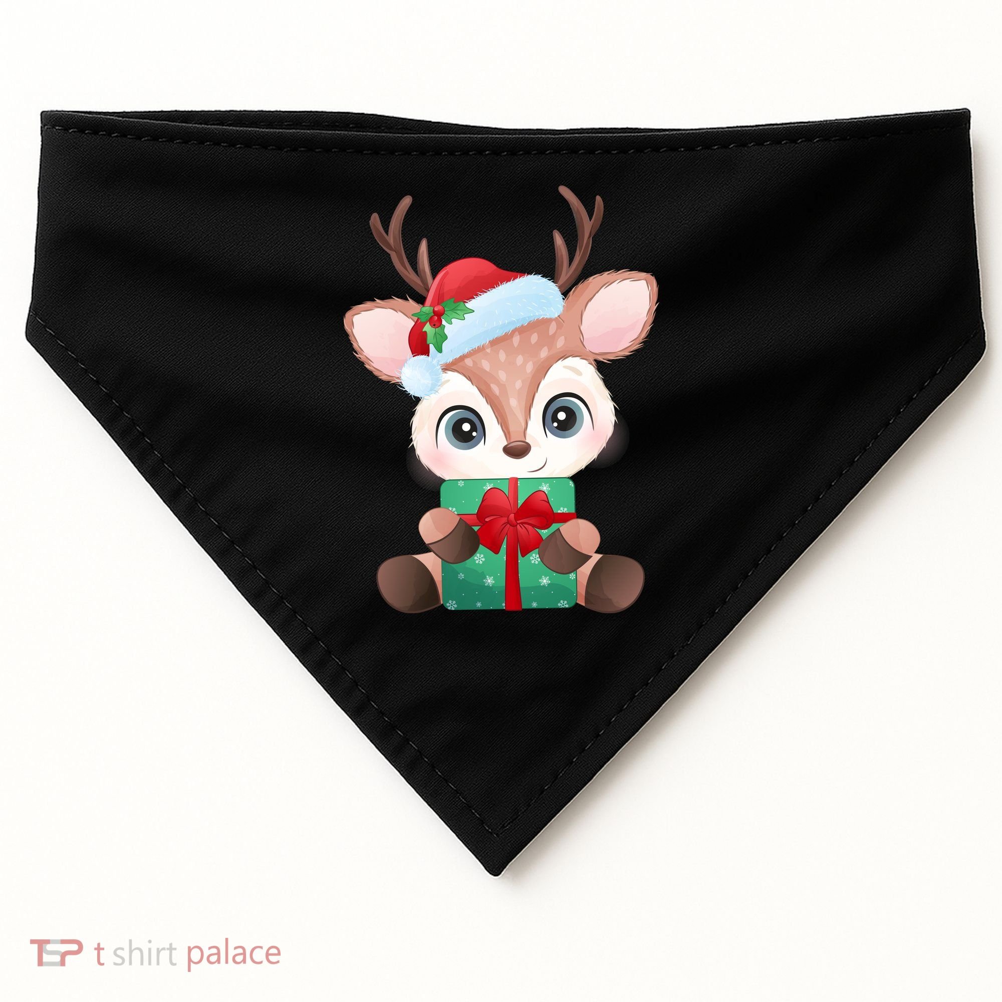 Cute Festive Christmas Reindeer Present USA-Made Doggie Bandana