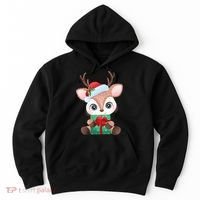 Cute Festive Christmas Reindeer Present Hoodie thumb 0