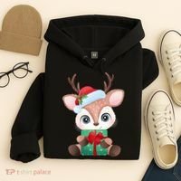 Cute Festive Christmas Reindeer Present Hoodie thumb 4