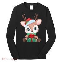 Cute Festive Christmas Reindeer Present Long Sleeve Shirt thumb 0