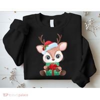Cute Festive Christmas Reindeer Present Sweatshirt thumb 2