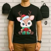 Cute Festive Christmas Reindeer Present T-Shirt thumb 6
