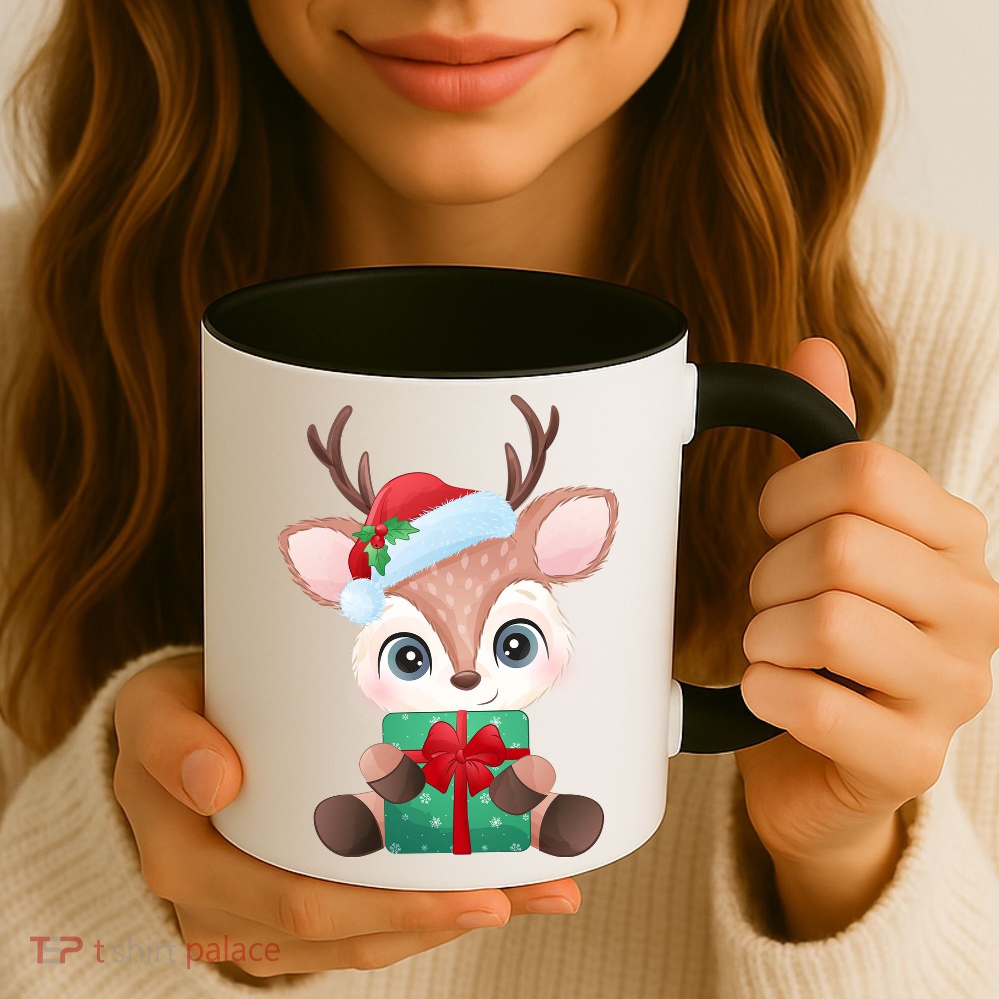 Cute Festive Christmas Reindeer Present Coffee Mug