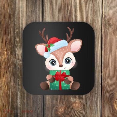Cute Festive Christmas Reindeer Present Coaster