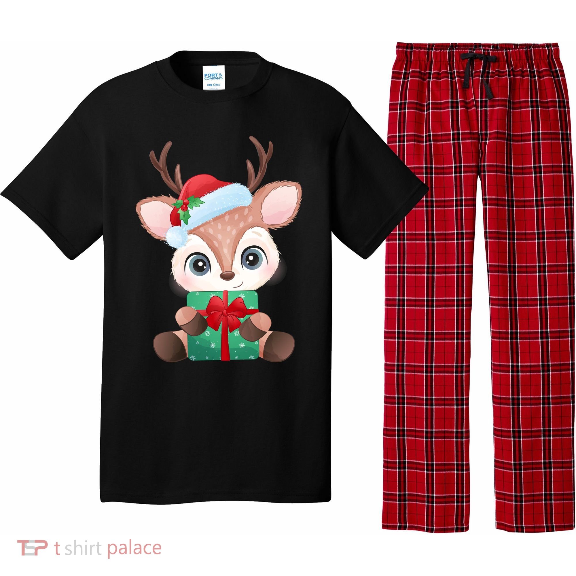 Cute Festive Christmas Reindeer Present Pajama Set