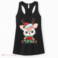 Cute Festive Christmas Reindeer Present Women's Tank Top thumb 0
