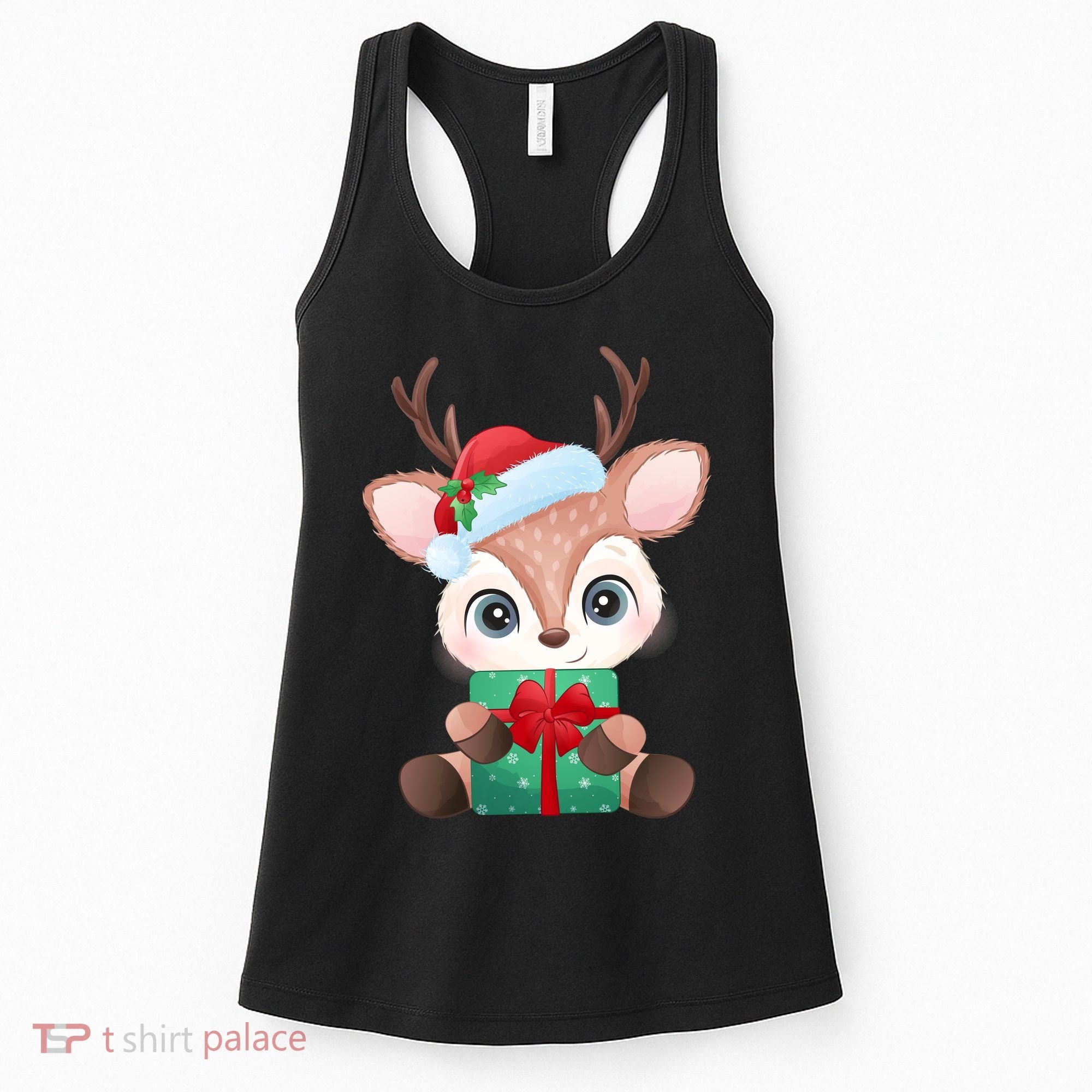 Cute Festive Christmas Reindeer Present Women's Tank Top