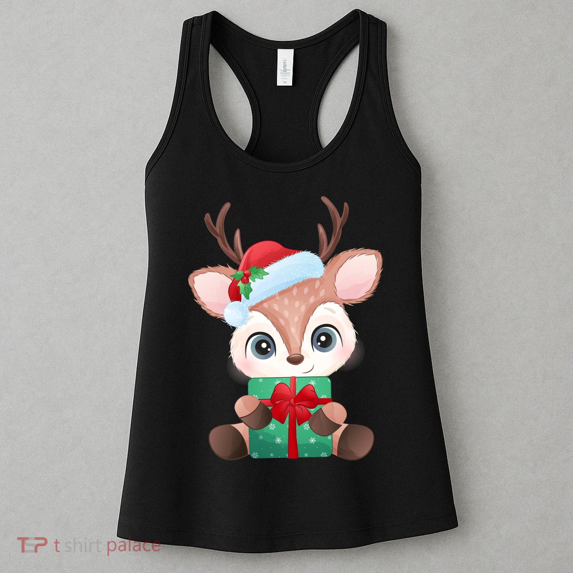 Cute Festive Christmas Reindeer Present Women's Tank Top