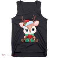 Cute Festive Christmas Reindeer Present Tank Top thumb 0