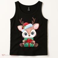 Cute Festive Christmas Reindeer Present Tank Top thumb 2