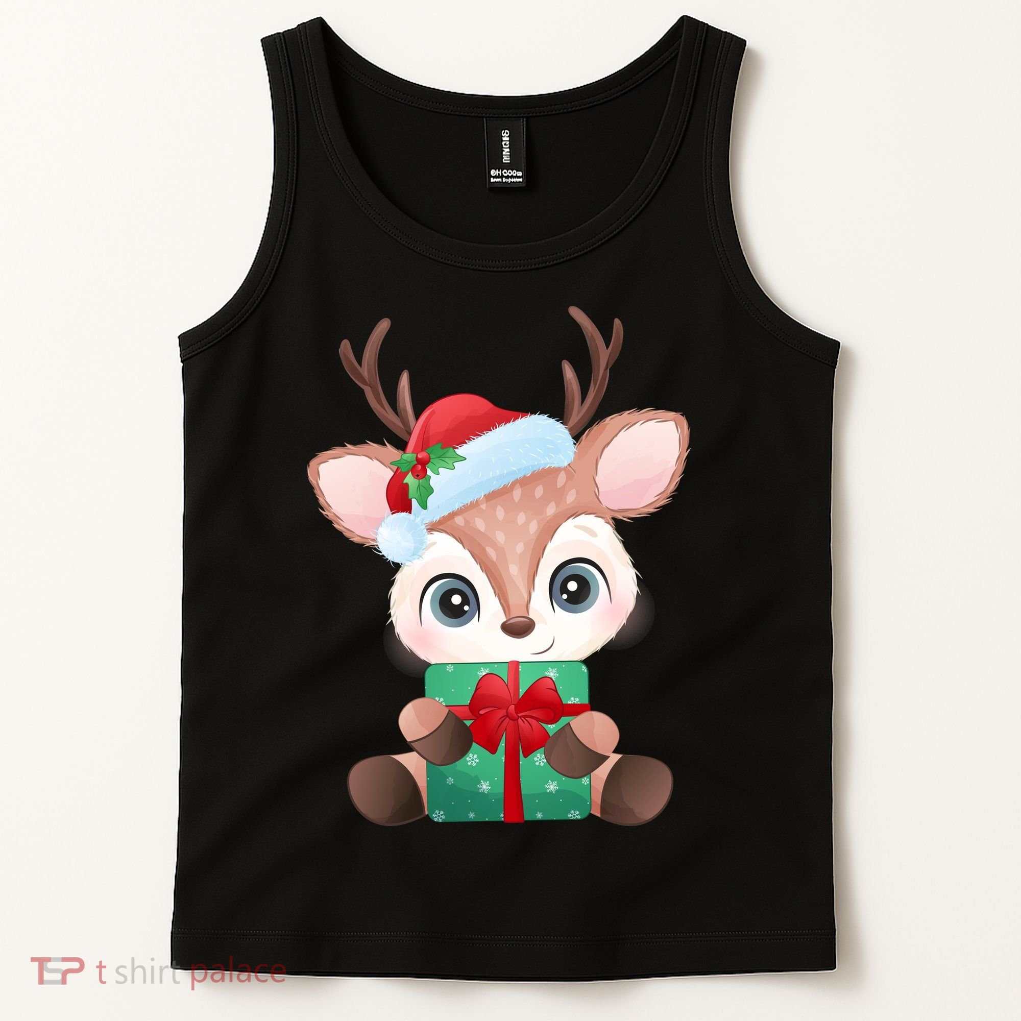 Cute Festive Christmas Reindeer Present Tank Top