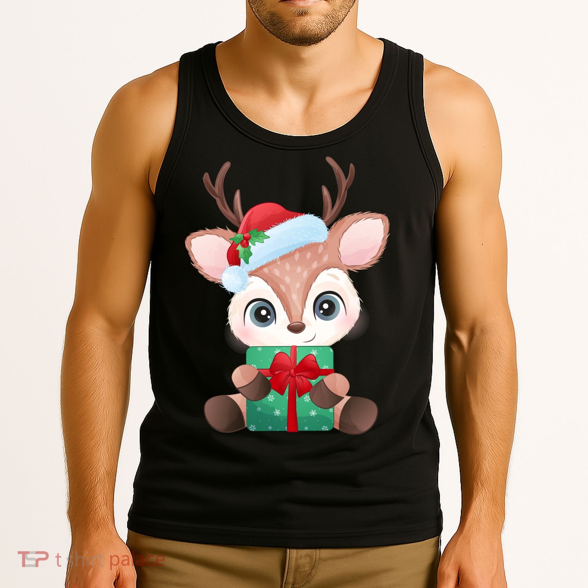 Cute Festive Christmas Reindeer Present Tank Top