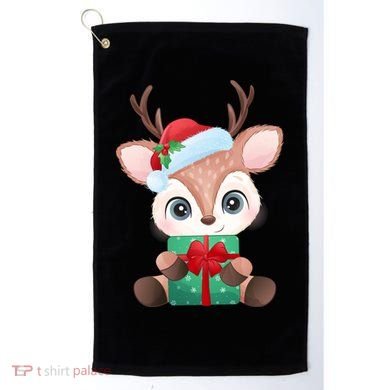 Cute Festive Christmas Reindeer Present Golf Towel