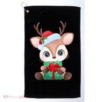 Cute Festive Christmas Reindeer Present Golf Towel thumb 0