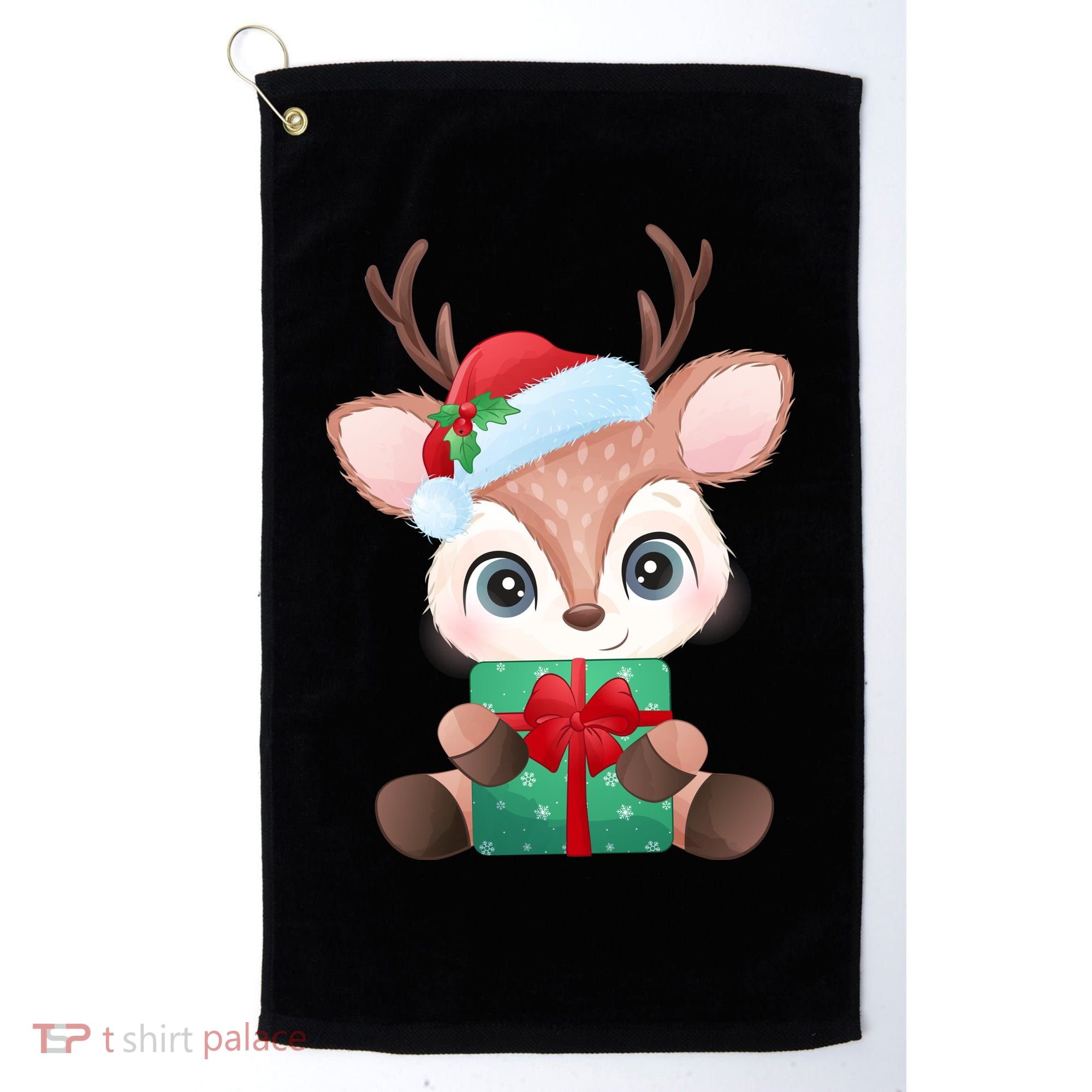 Cute Festive Christmas Reindeer Present Golf Towel