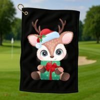 Cute Festive Christmas Reindeer Present Golf Towel thumb 1