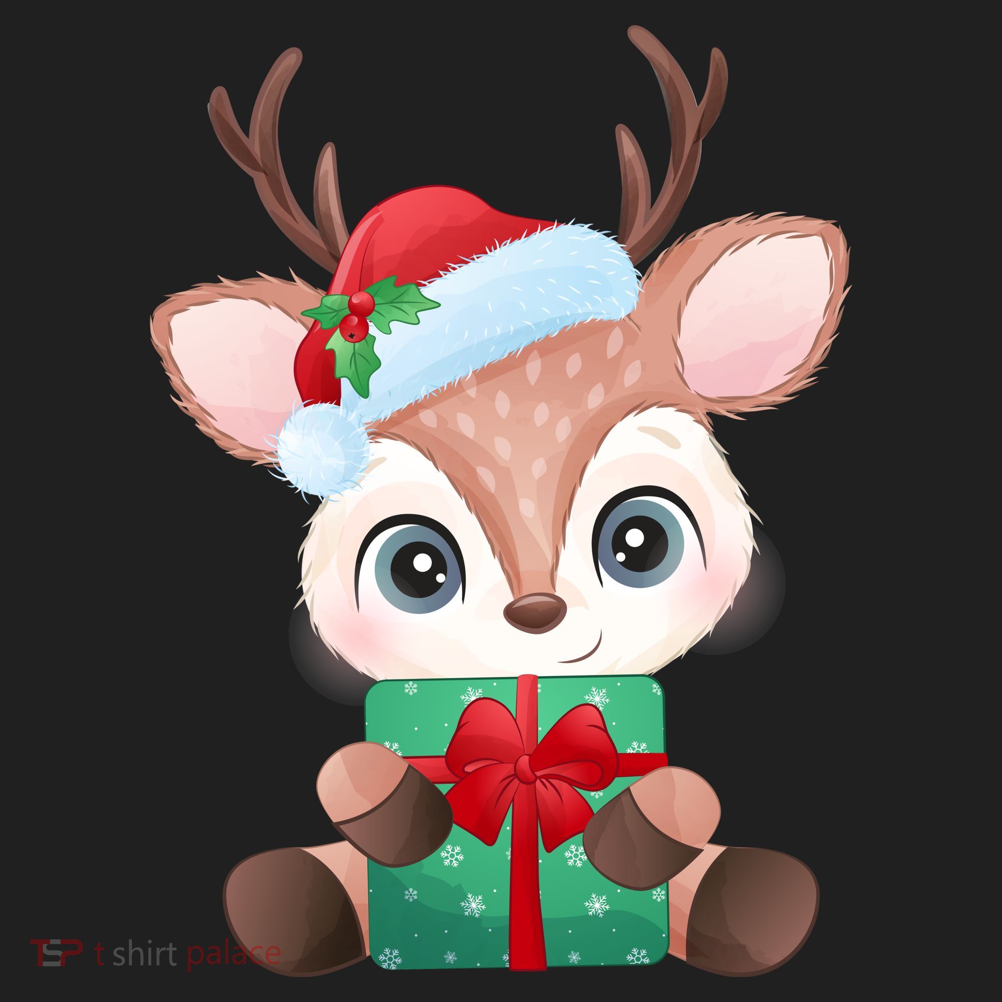 Cute Festive Christmas Reindeer Present Golf Towel