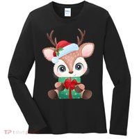 Cute Festive Christmas Reindeer Present Women's Long Sleeve Shirt thumb 0