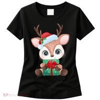 Cute Festive Christmas Reindeer Present Women's T-Shirt thumb 0