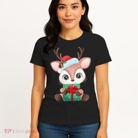 Cute Festive Christmas Reindeer Present Women's T-Shirt thumb 4