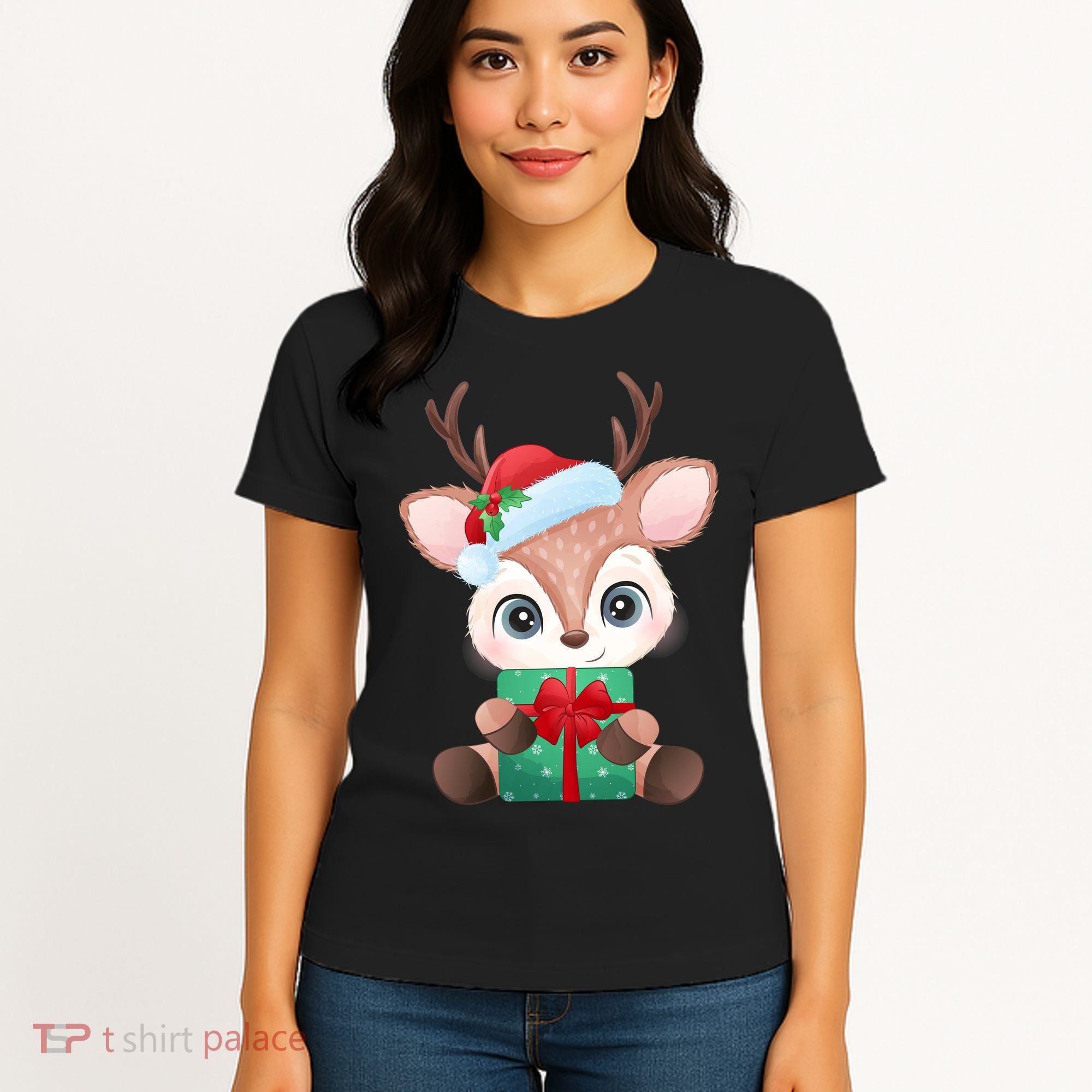 Cute Festive Christmas Reindeer Present Women's T-Shirt