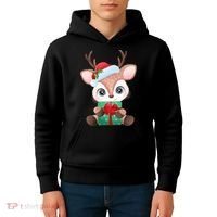 Cute Festive Christmas Reindeer Present Kids Hoodie thumb 4