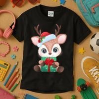Cute Festive Christmas Reindeer Present Kids T-Shirt thumb 3