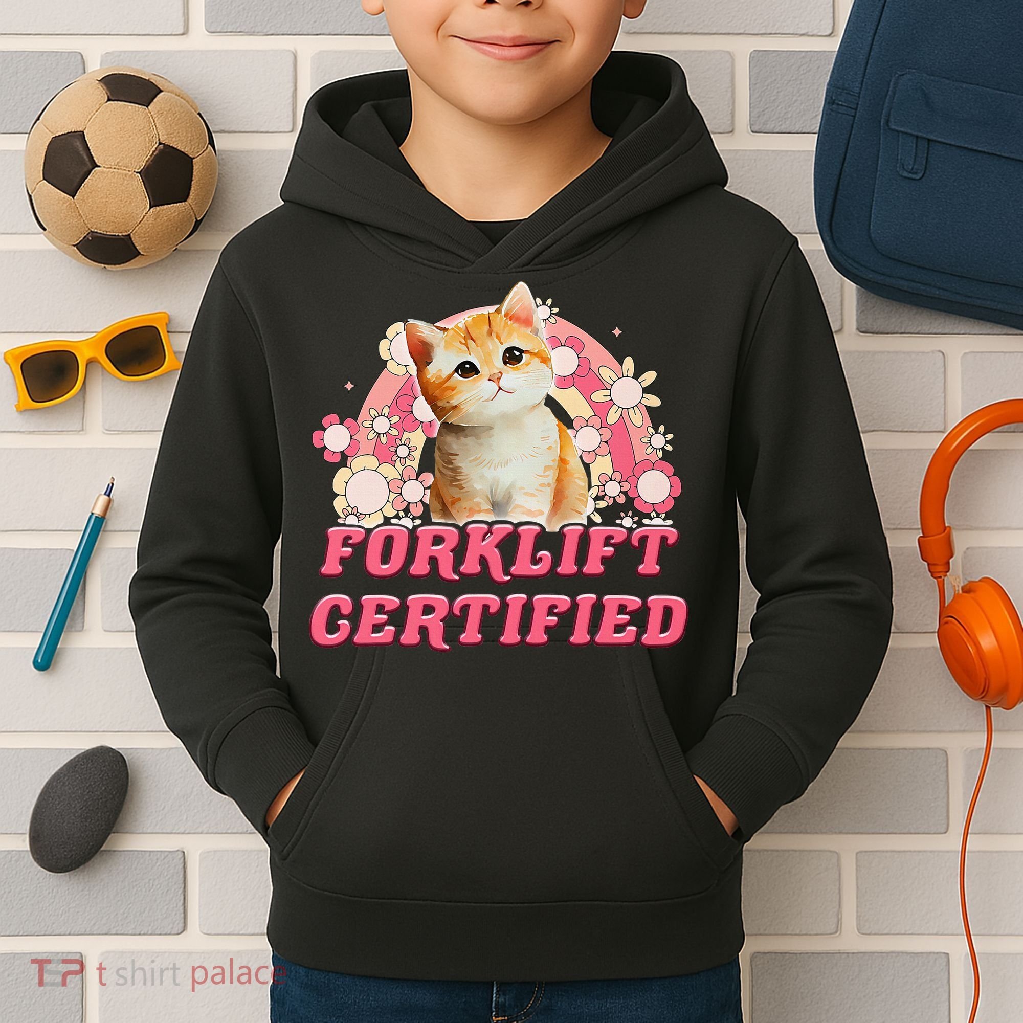 Cat Forklift Certified Kids Hoodie