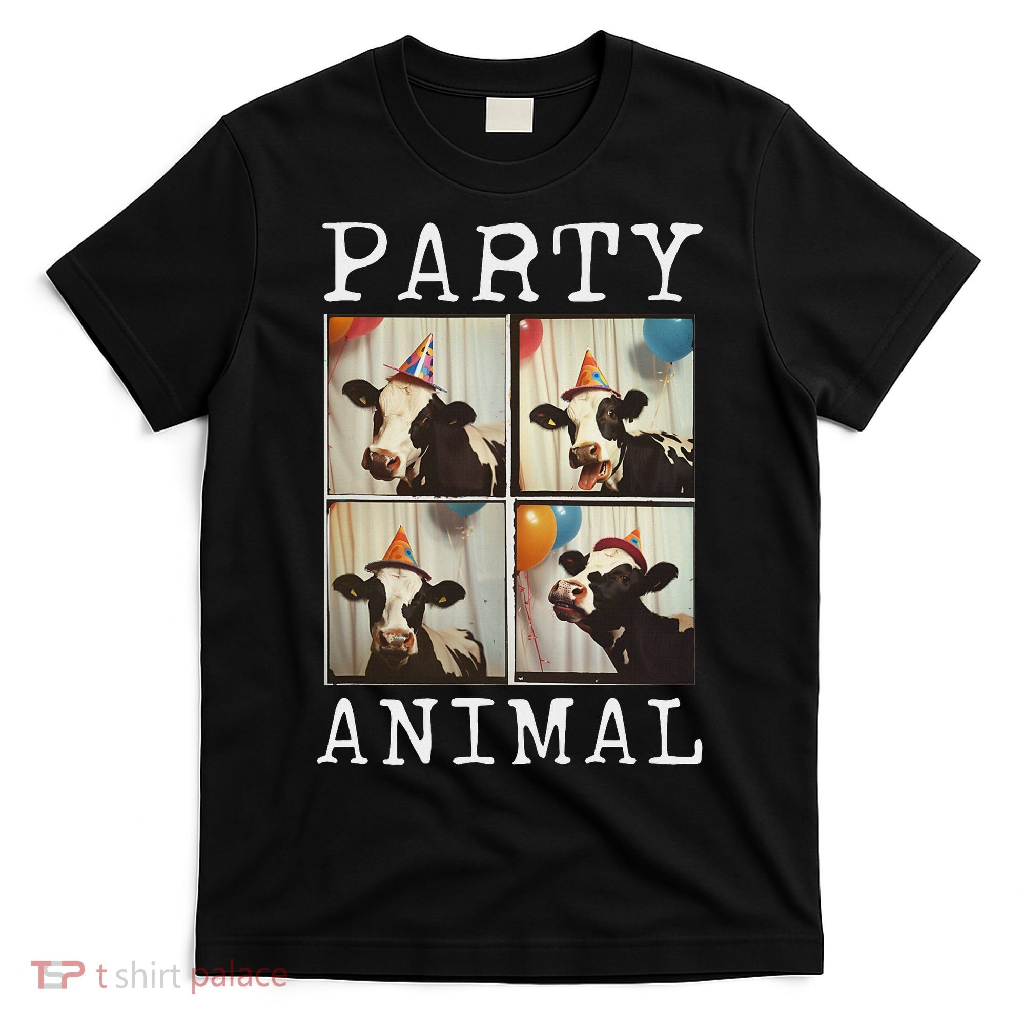 Cow Face Colorful Farm Animal Party Hat Funny Cow T-Shirt