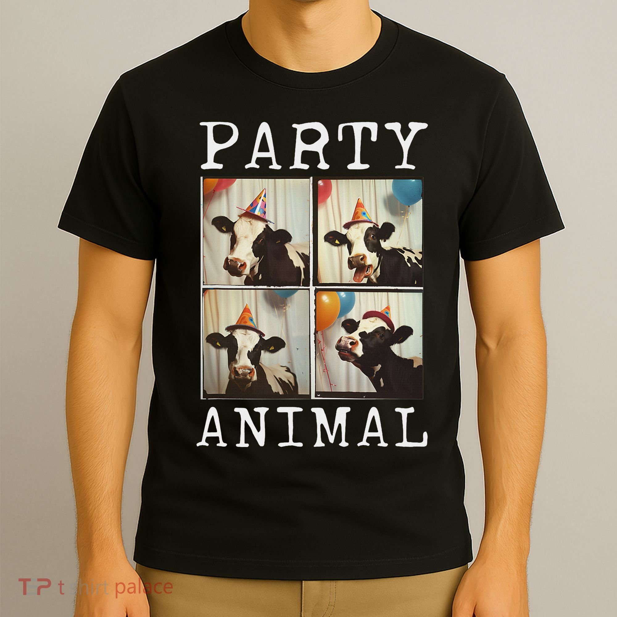Cow Face Colorful Farm Animal Party Hat Funny Cow T-Shirt