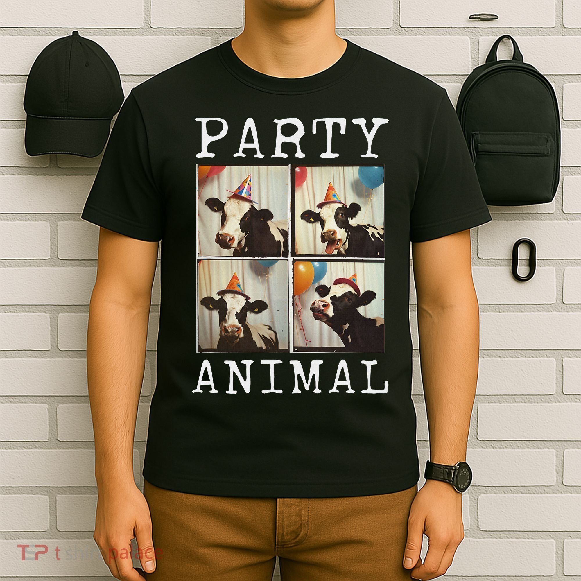 Cow Face Colorful Farm Animal Party Hat Funny Cow T-Shirt
