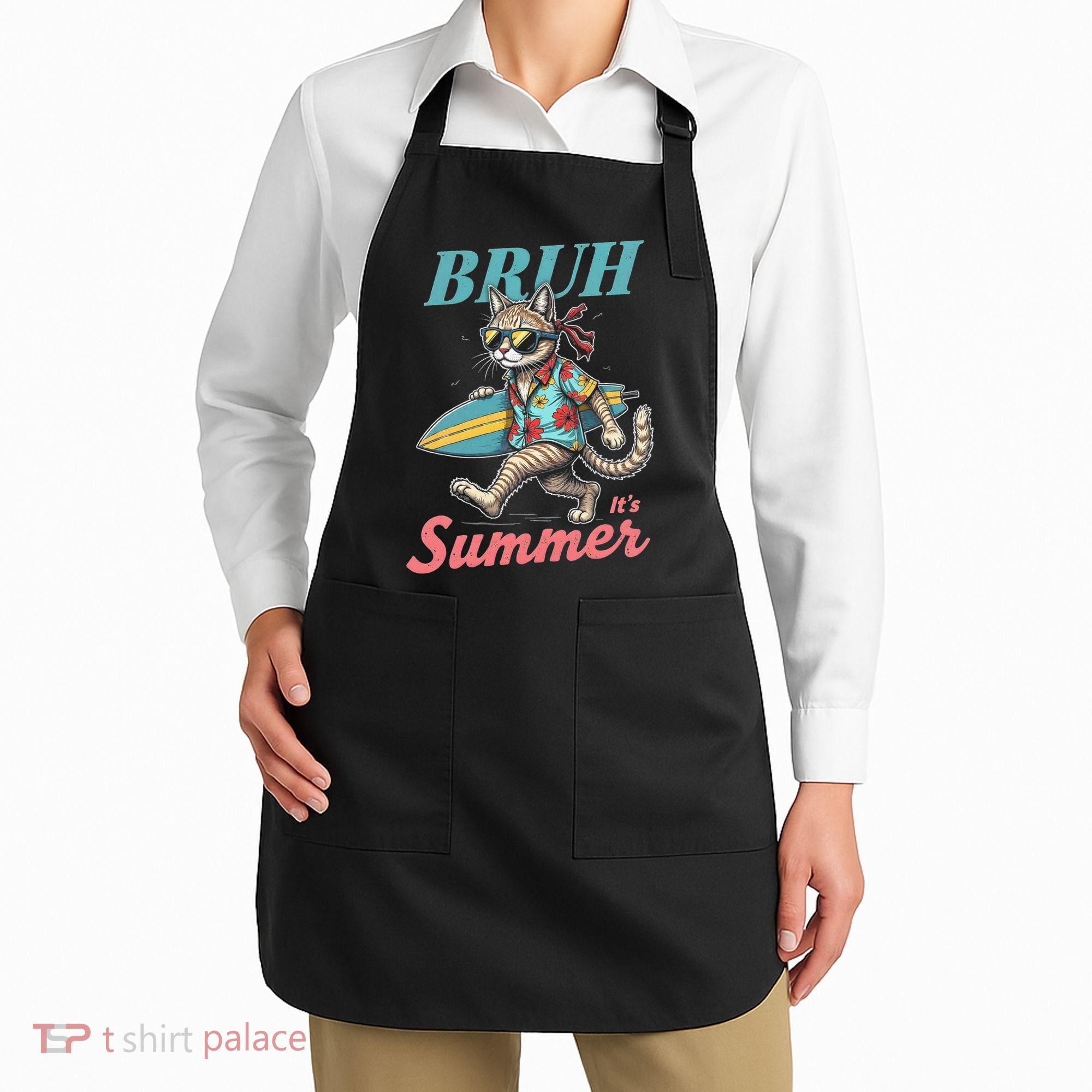 Cool Funny Cat In Shades Bruh Its Summer Surfboard Vacation Apron