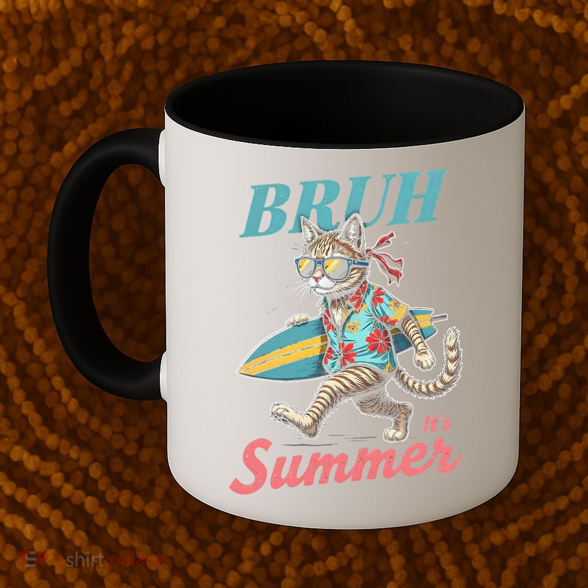 Cool Funny Cat In Shades Bruh Its Summer Surfboard Vacation Coffee Mug