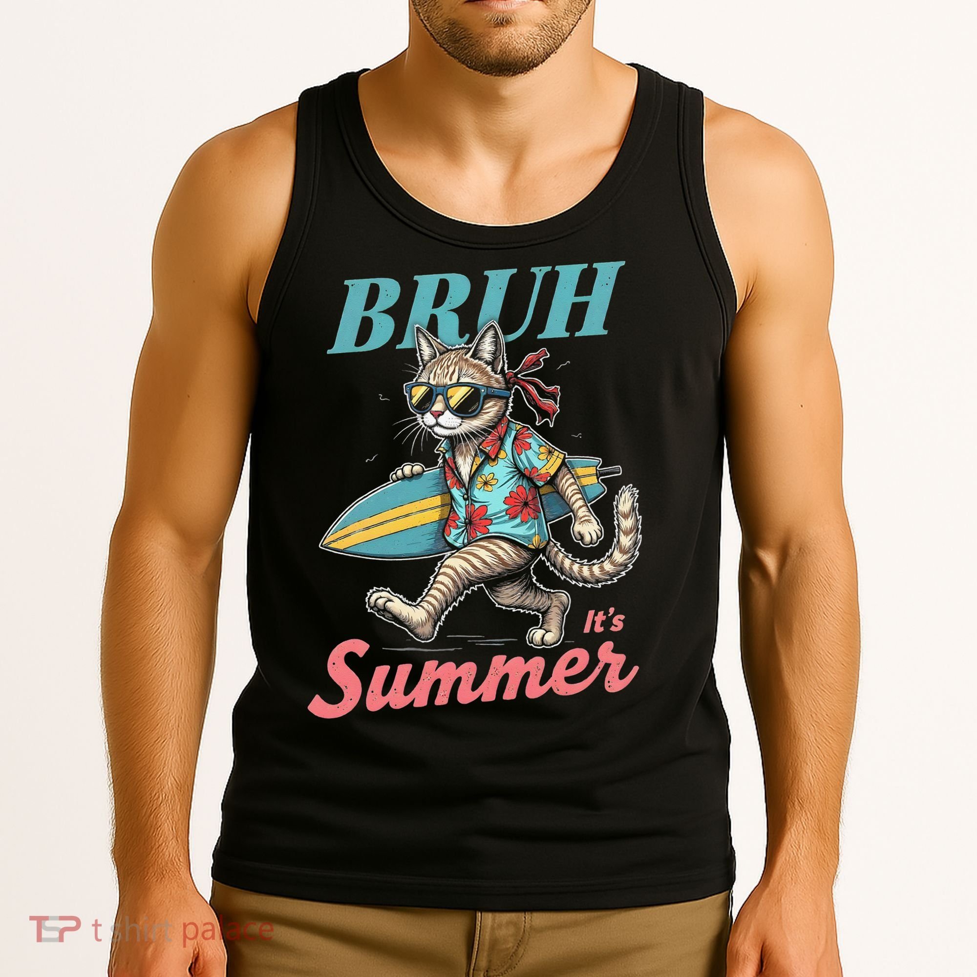 Cool Funny Cat In Shades Bruh Its Summer Surfboard Vacation Tank Top