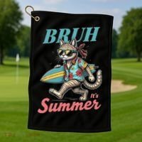 Cool Funny Cat In Shades Bruh Its Summer Surfboard Vacation Golf Towel thumb 1