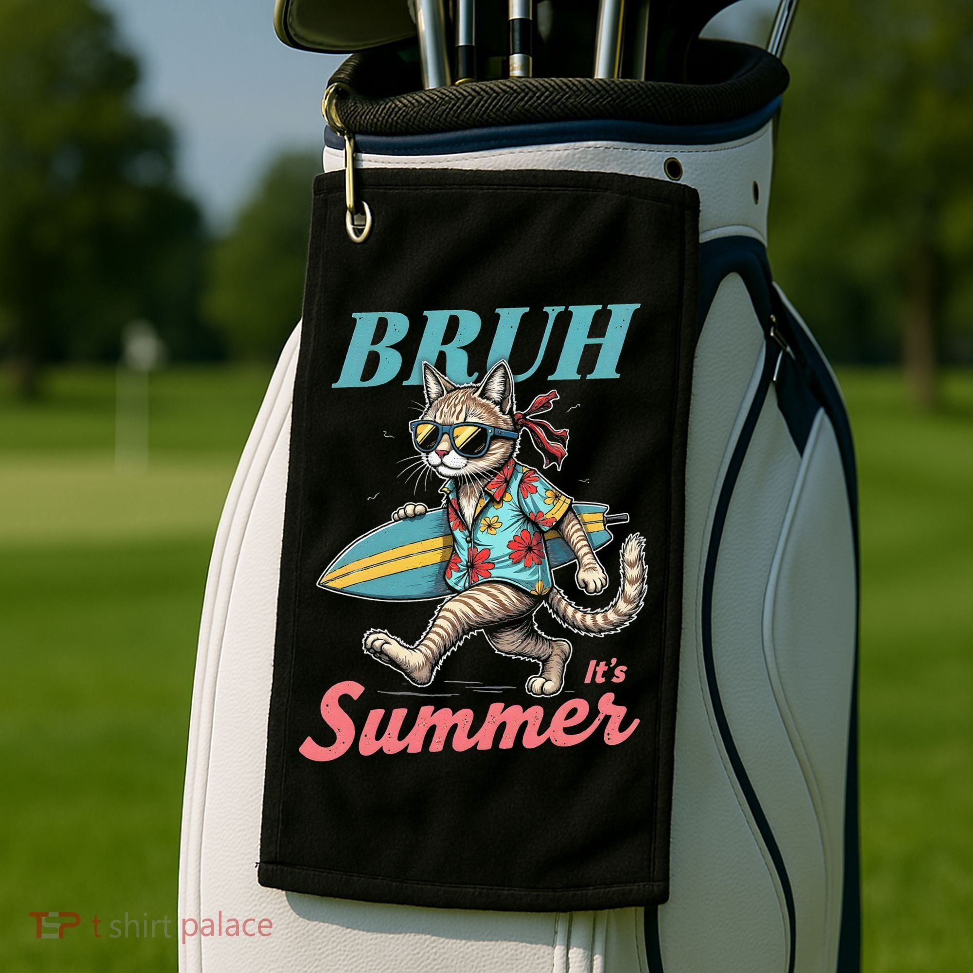 Cool Funny Cat In Shades Bruh Its Summer Surfboard Vacation Golf Towel