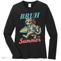 Cool Funny Cat In Shades Bruh Its Summer Surfboard Vacation Women's Long Sleeve Shirt thumb 0