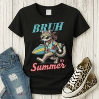 Cool Funny Cat In Shades Bruh Its Summer Surfboard Vacation Women's T-Shirt thumb 3