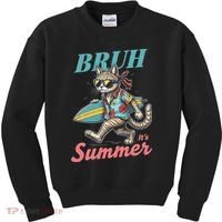 Cool Funny Cat In Shades Bruh Its Summer Surfboard Vacation Kids Sweatshirt thumb 0