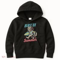 Cool Funny Cat In Shades Bruh Its Summer Surfboard Vacation Kids Hoodie thumb 0
