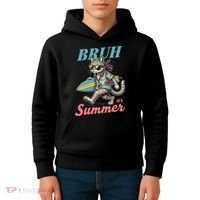 Cool Funny Cat In Shades Bruh Its Summer Surfboard Vacation Kids Hoodie thumb 4