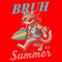 Cool Funny Cat In Shades Bruh Its Summer Surfboard Vacation Santa Hat thumb 1